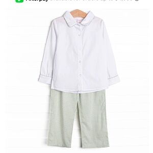 STITCHY FISH Garden Gingham Pant Set, Green 3T